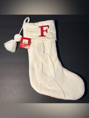 Kohl’s Monogram Christmas Stocking Letter F White Knit Personalized NEW